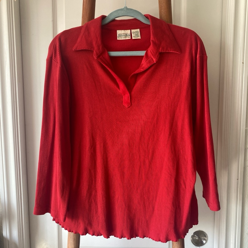 Red collared rubbed shirt/blouse